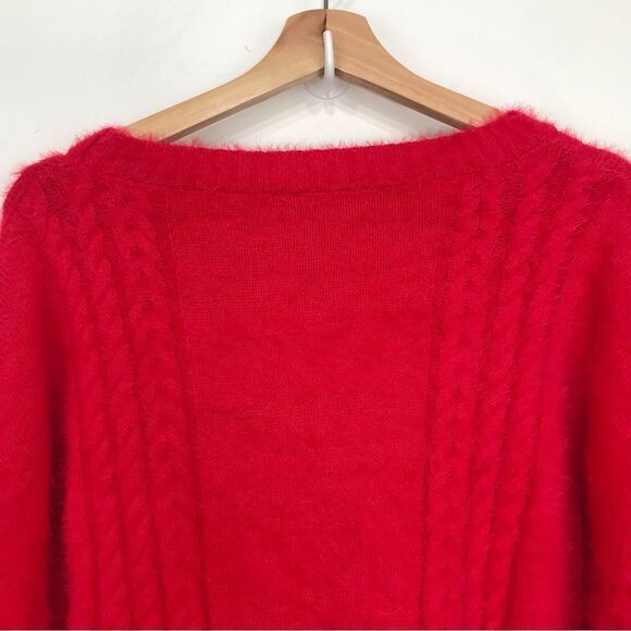 ALYA Francesca’s Red Fuzzy Diamond Pattern Knit Crewneck Sweater NEW - Picture 7 of 15